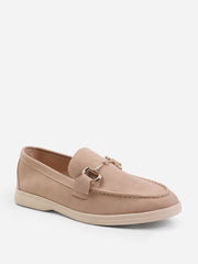 ITALY WIDE FIT SLIP ON LOAFER WITH METAL DETAILING IN KHAKI SUEDE