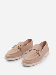 ITALY SLIP ON LOAFER WITH METAL DETAILING IN KHAKI SUEDE