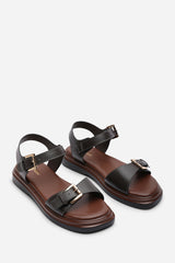 Circa Flatform Double Buckle Dark Brown Sandal