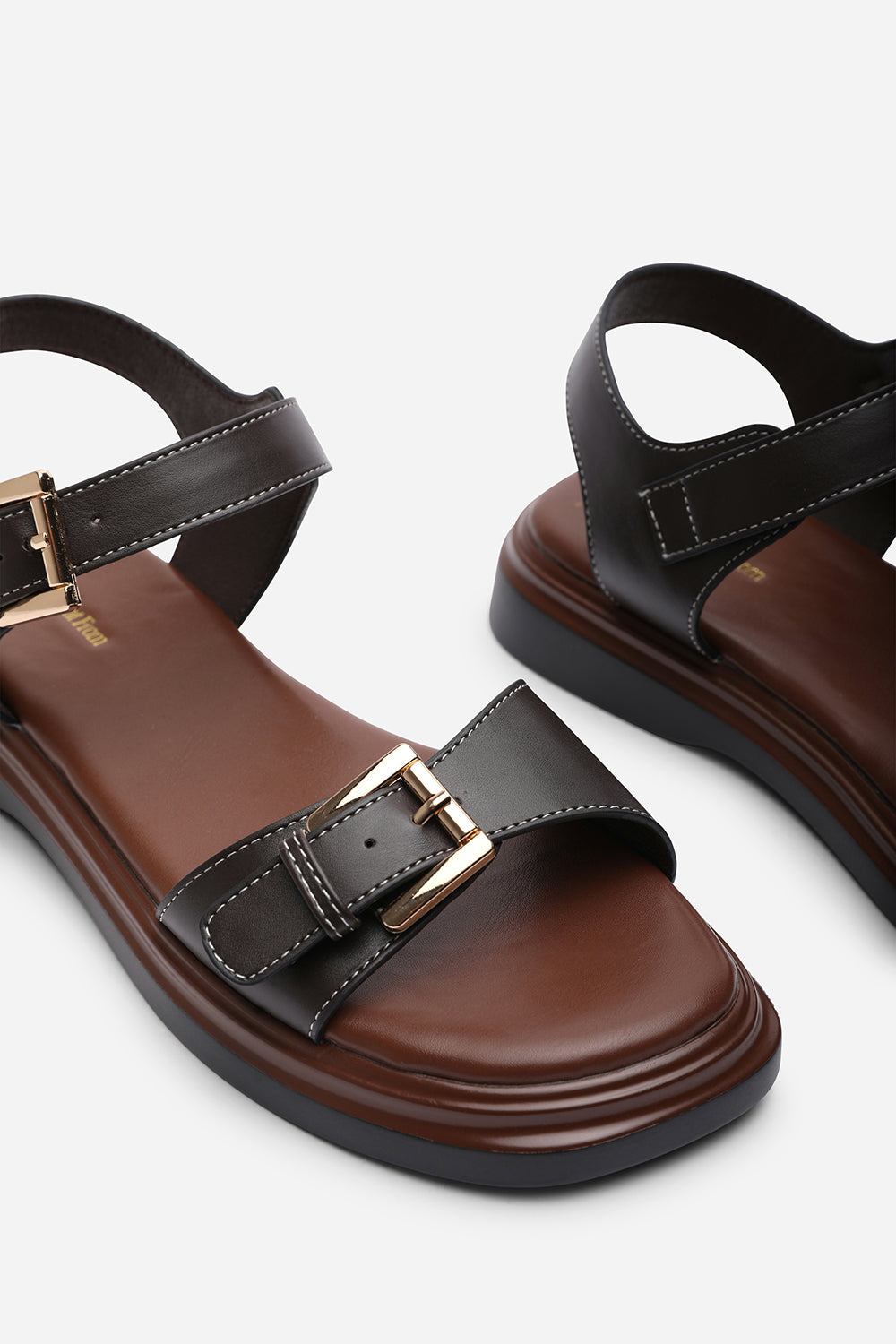 Circa Flatform Double Buckle Dark Brown Sandal