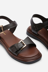 Circa Flatform Double Buckle Dark Brown Sandal