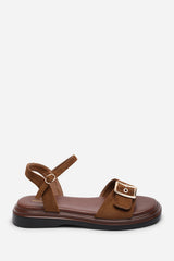Coastal Front Buckle Flatform Cognac Suede Sandal