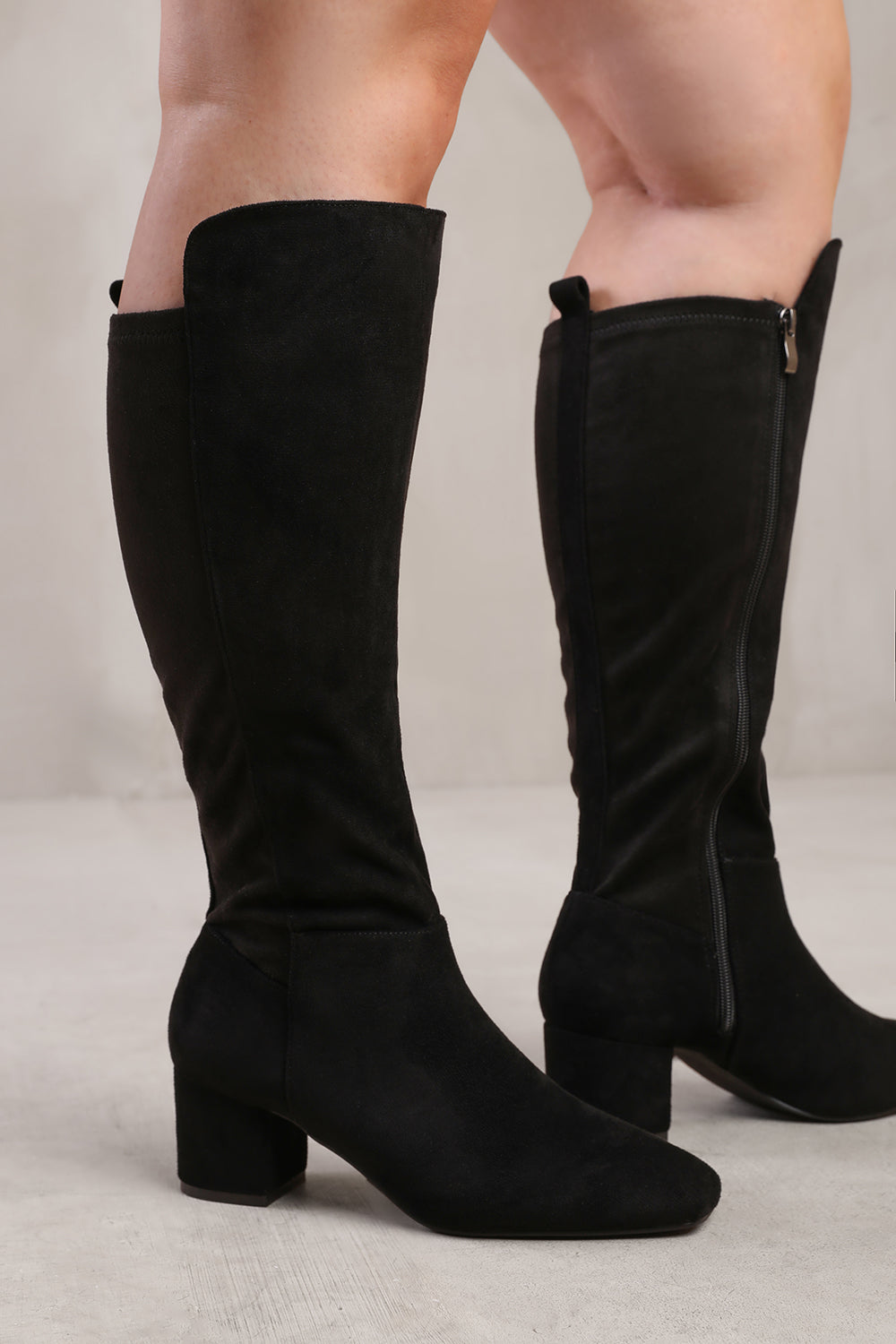 Riding Boots Black Suede Knee High Boots Wide Calf Women's Tommy