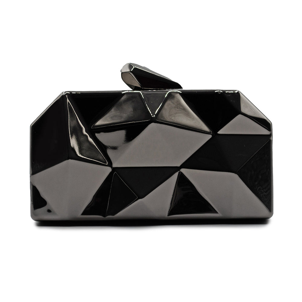 MELANIE GEOMETRIC PATTERN CLUTCH BAG IN BLACK