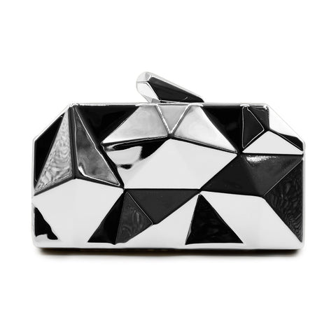 MELANIE GEOMETRIC PATTERN CLUTCH BAG IN SILVER