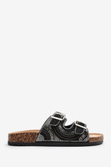 Angelina Slider Flatform Sandals With Adjustable Straps In Black