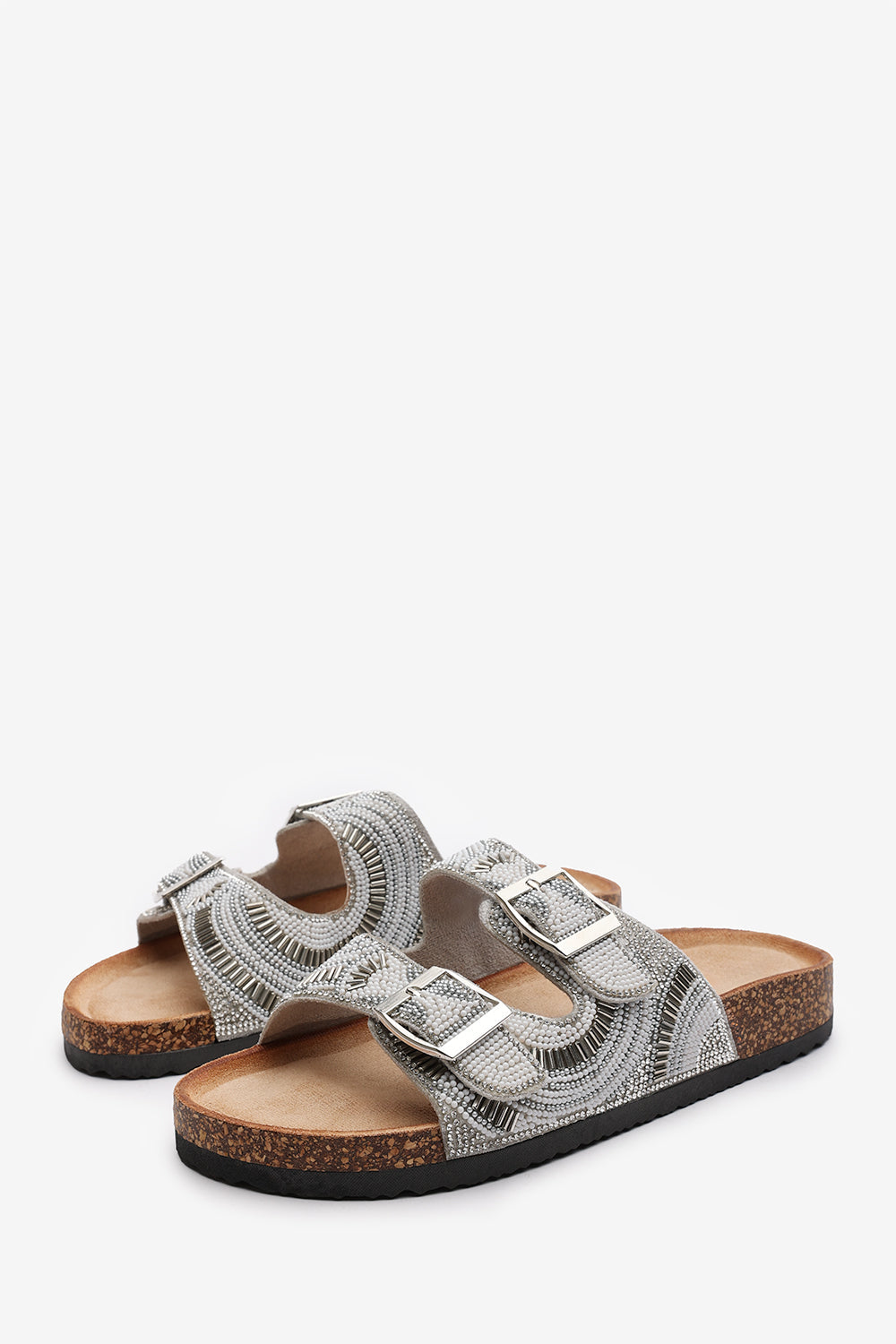Angelina Slider Flatform Sandals With Adjustable Straps In Silver
