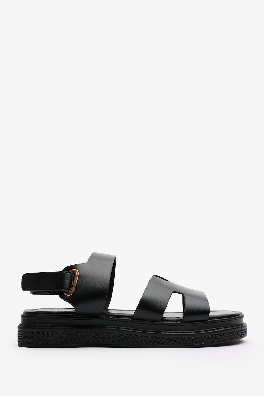 Clover Flatform Sandals With Cutout Straps In Black