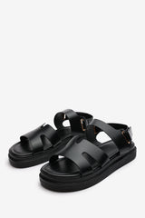 Clover Flatform Sandals With Cutout Straps In Black
