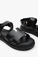 Clover Flatform Sandals With Cutout Straps In Black