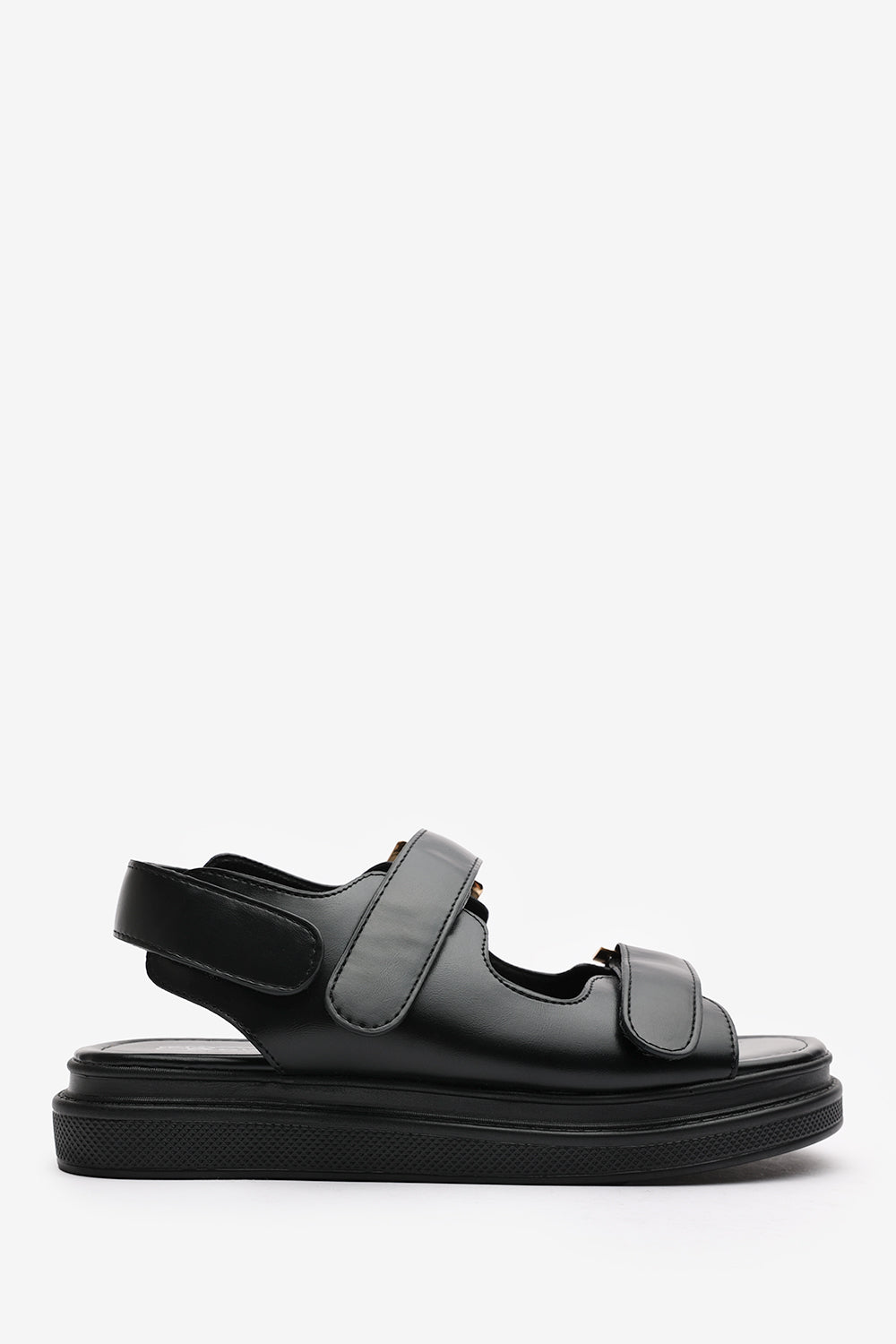 Peony Flatform Sandals With Velcro Closure Straps In Black
