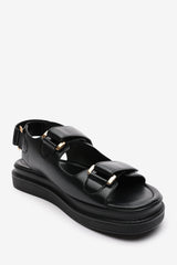 Peony Flatform Sandals With Velcro Closure Straps In Black