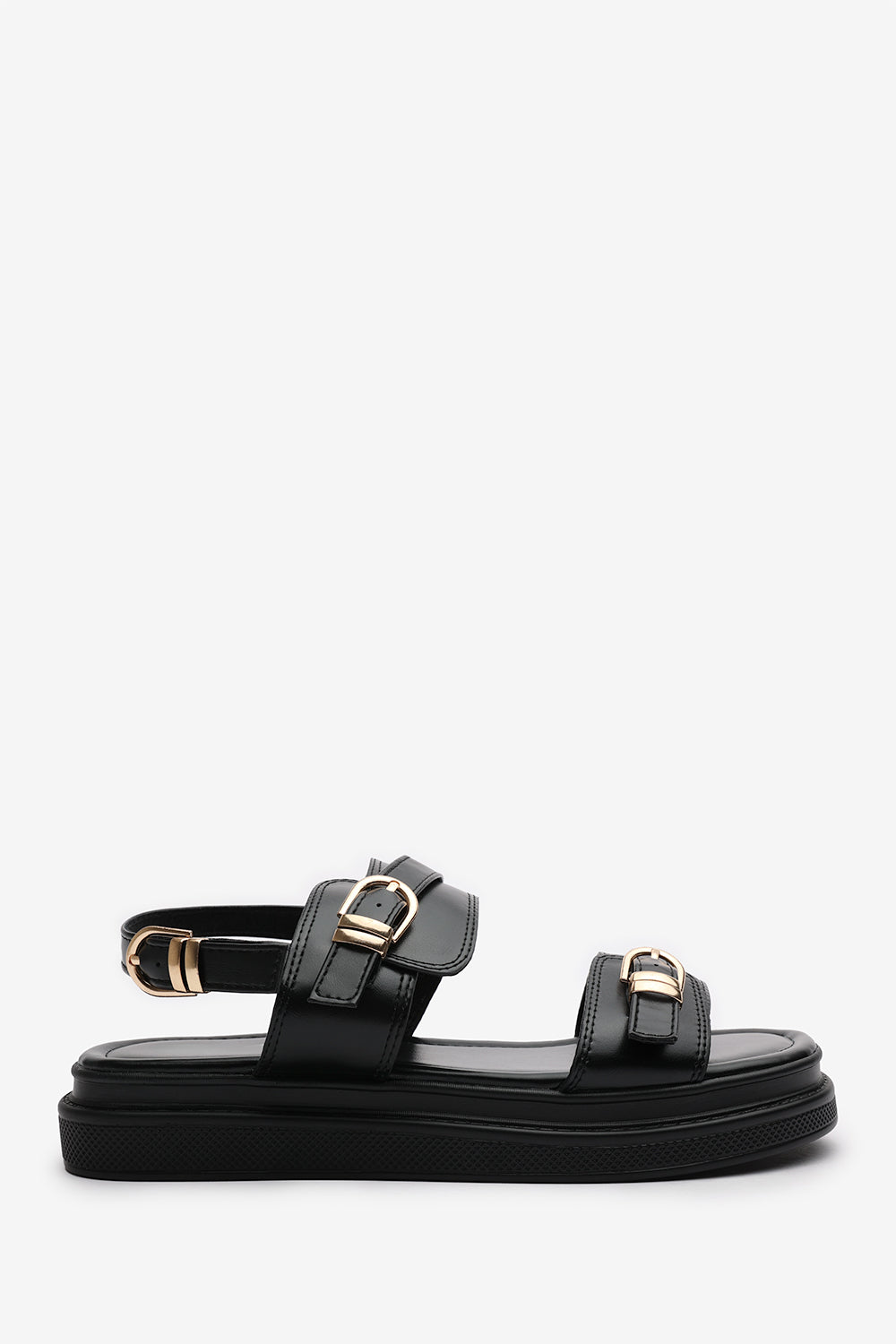Zinnia Flatform Sandals With Buckle Closure Straps In Black
