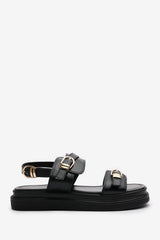 Zinnia Flatform Sandals With Buckle Closure Straps In Black