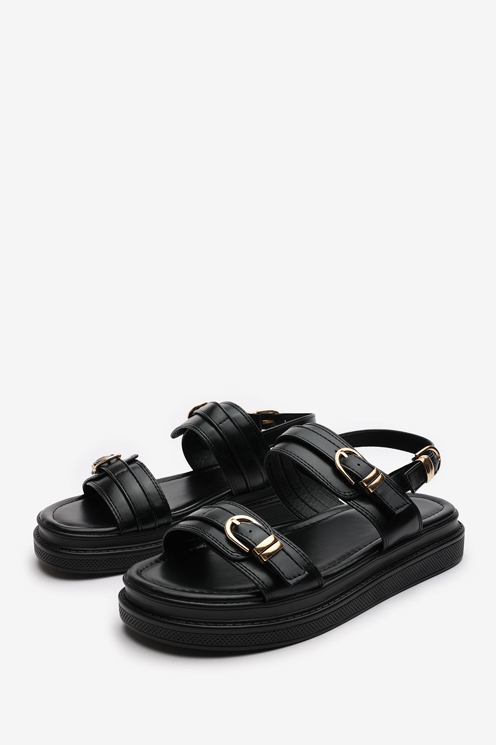 Zinnia Flatform Sandals With Buckle Closure Straps In Black