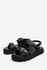 Zinnia Flatform Sandals With Buckle Closure Straps In Black