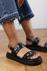 Zinnia Flatform Sandals With Buckle Closure Straps In Black