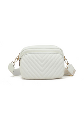 HALYCON CROSS BODY BAG WITH STITCHING DETAIL IN WHITE FAUX LEATHER