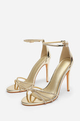 Rose Stiletto High Heels With Rhinestone Strap in Gold Chrome