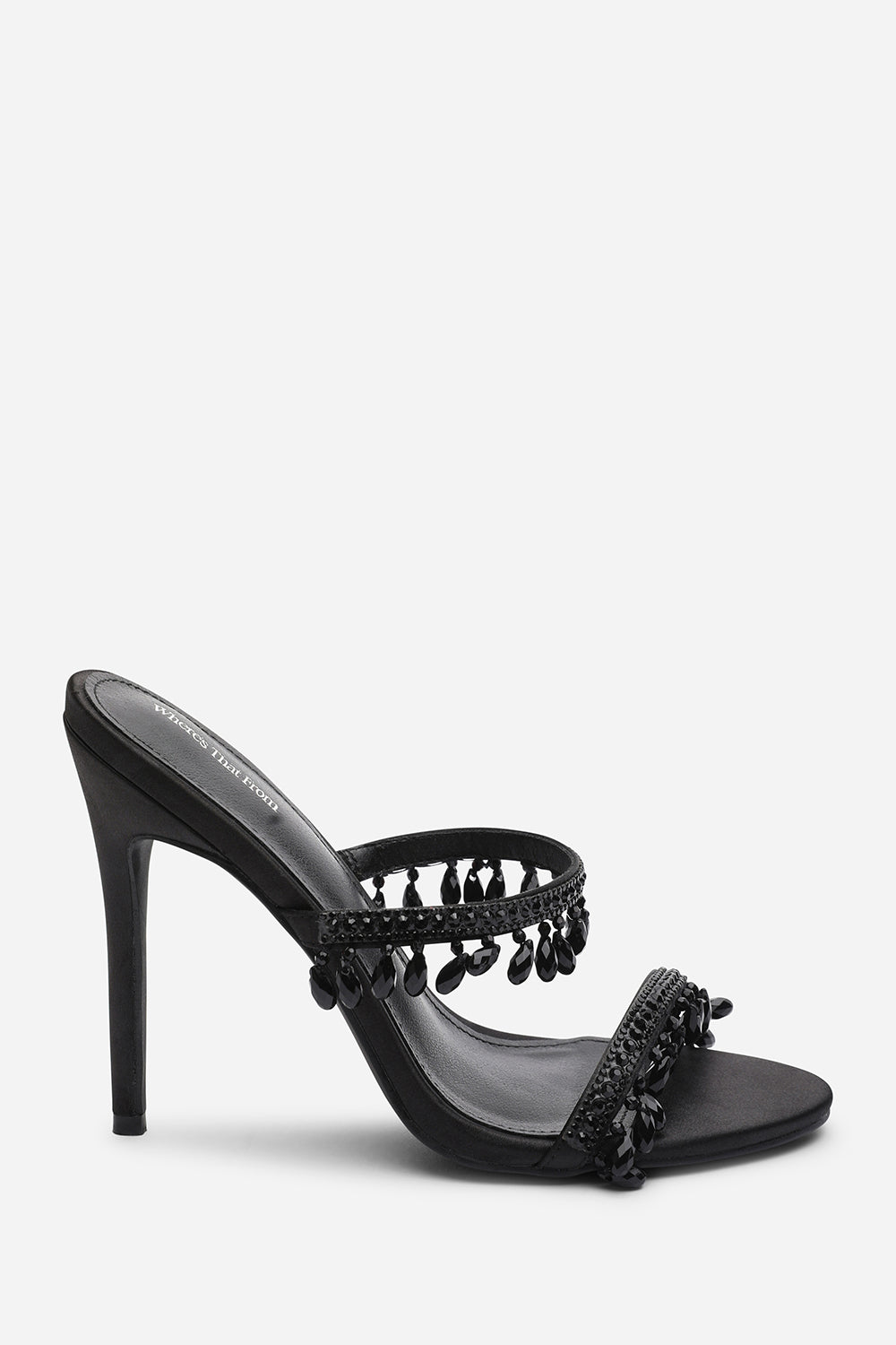 Crispine Black Beaded High Heel Mule Sandals