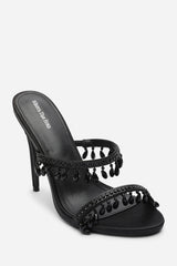 Crispine Black Beaded High Heel Mule Sandals