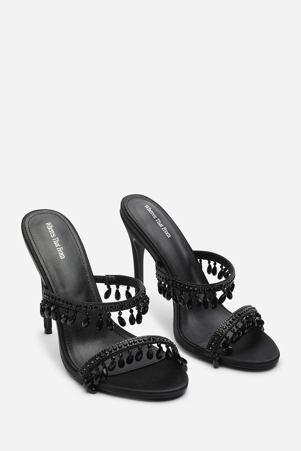 Crispine Black Beaded High Heel Mule Sandals