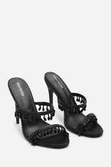 Crispine Black Beaded High Heel Mule Sandals