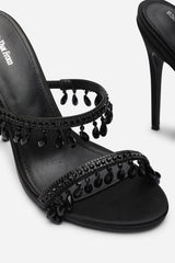 Crispine Black Beaded High Heel Mule Sandals