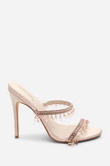 Crispine Champagne Beaded High Heel Mule Sandals