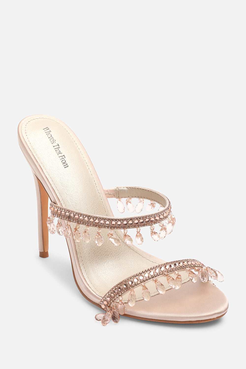 Crispine Champagne Beaded High Heel Mule Sandals