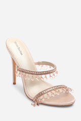Crispine Champagne Beaded High Heel Mule Sandals