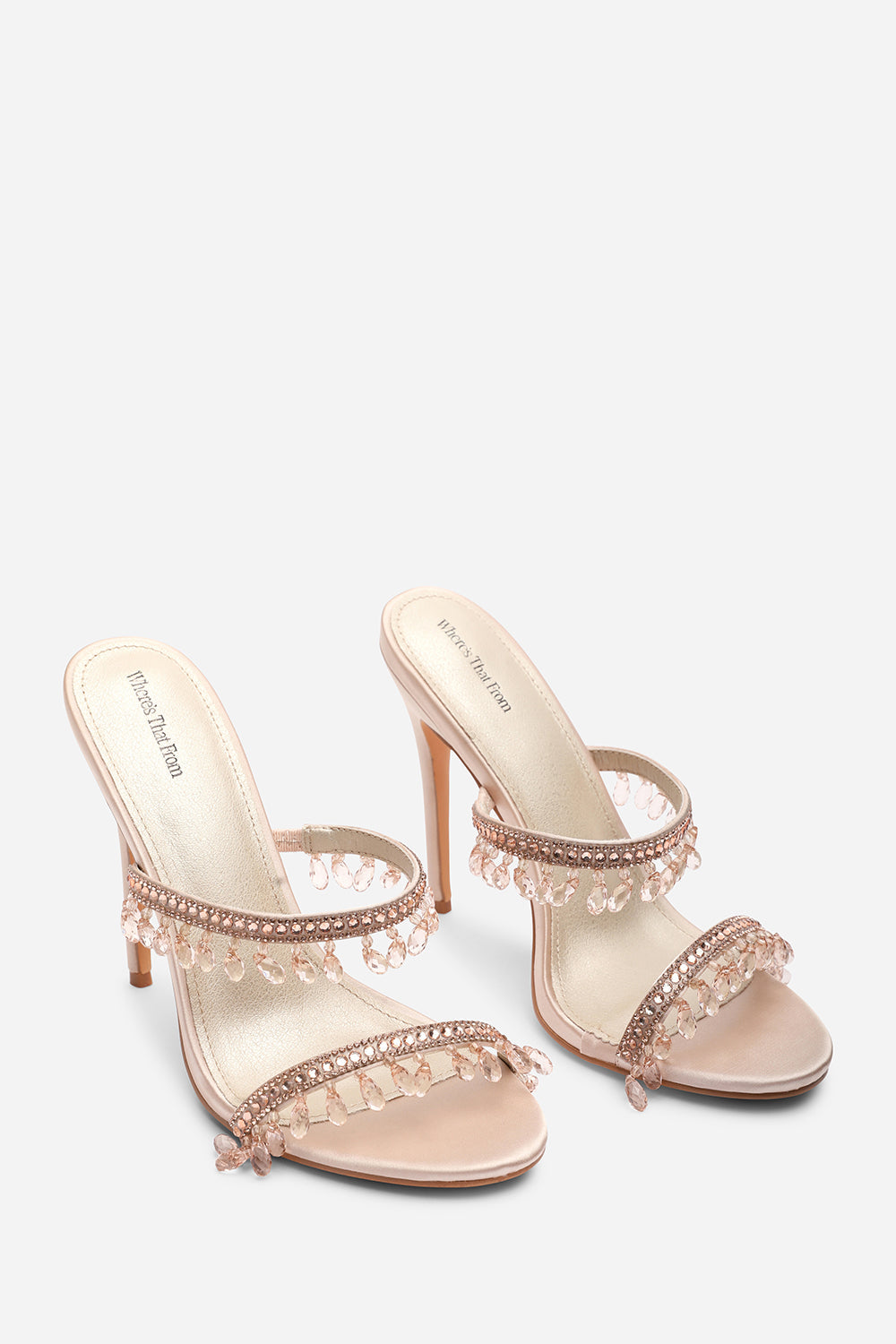 Crispine Champagne Beaded High Heel Mule Sandals