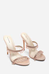 Crispine Champagne Beaded High Heel Mule Sandals