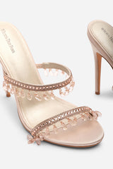 Crispine Champagne Beaded High Heel Mule Sandals