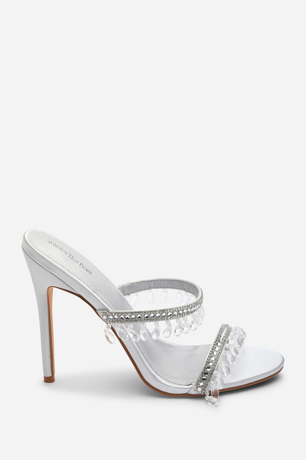 Crispine Silver Beaded High Heel Mule Sandals