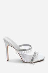 Crispine Silver Beaded High Heel Mule Sandals