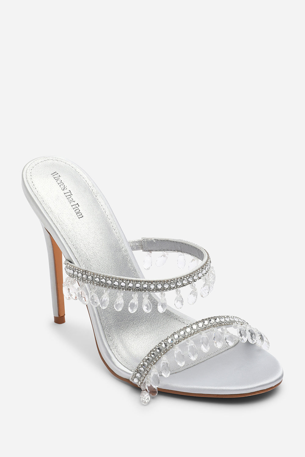 Crispine Silver Beaded High Heel Mule Sandals