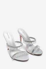 Crispine Silver Beaded High Heel Mule Sandals