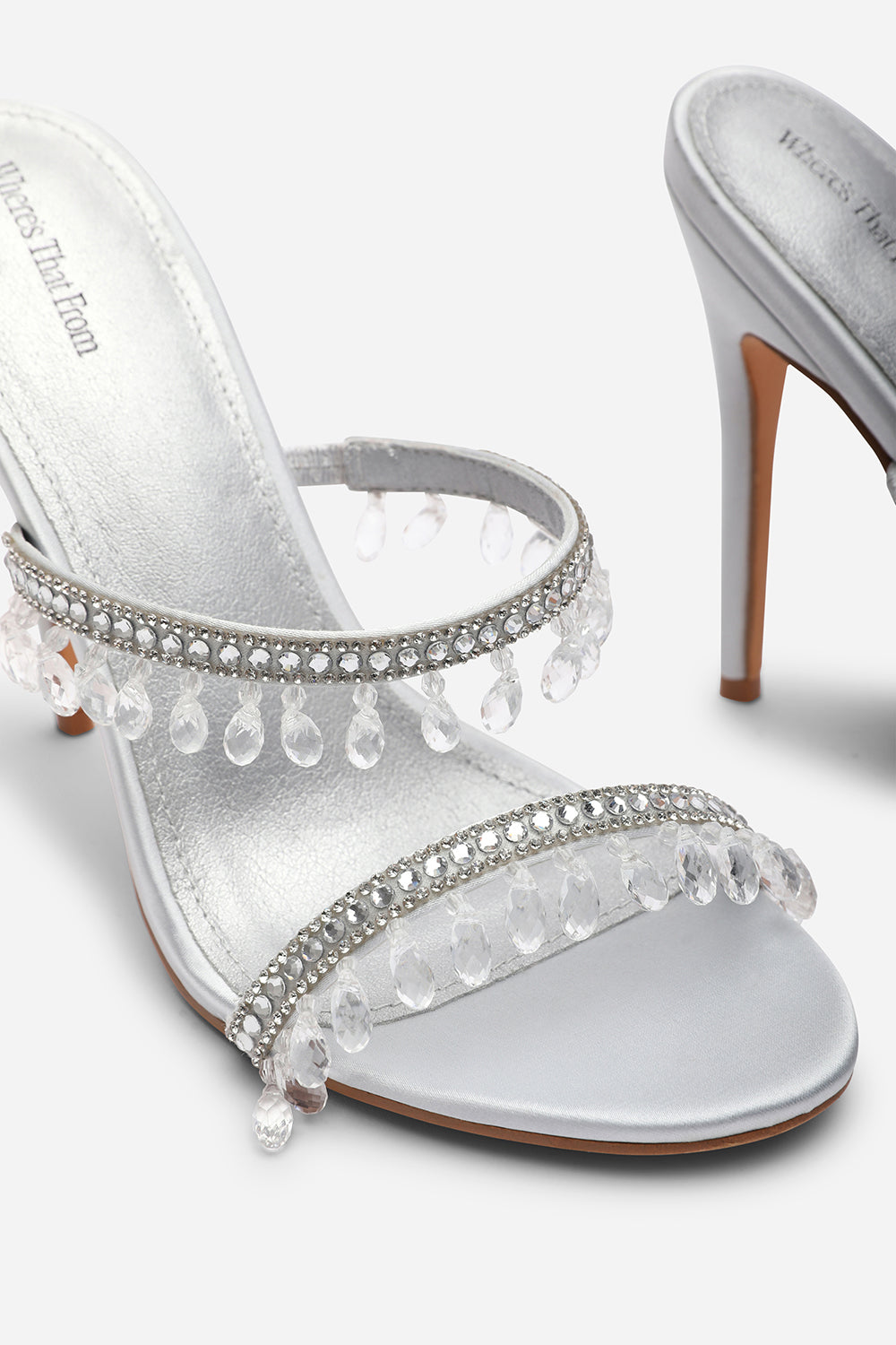 Crispine Silver Beaded High Heel Mule Sandals