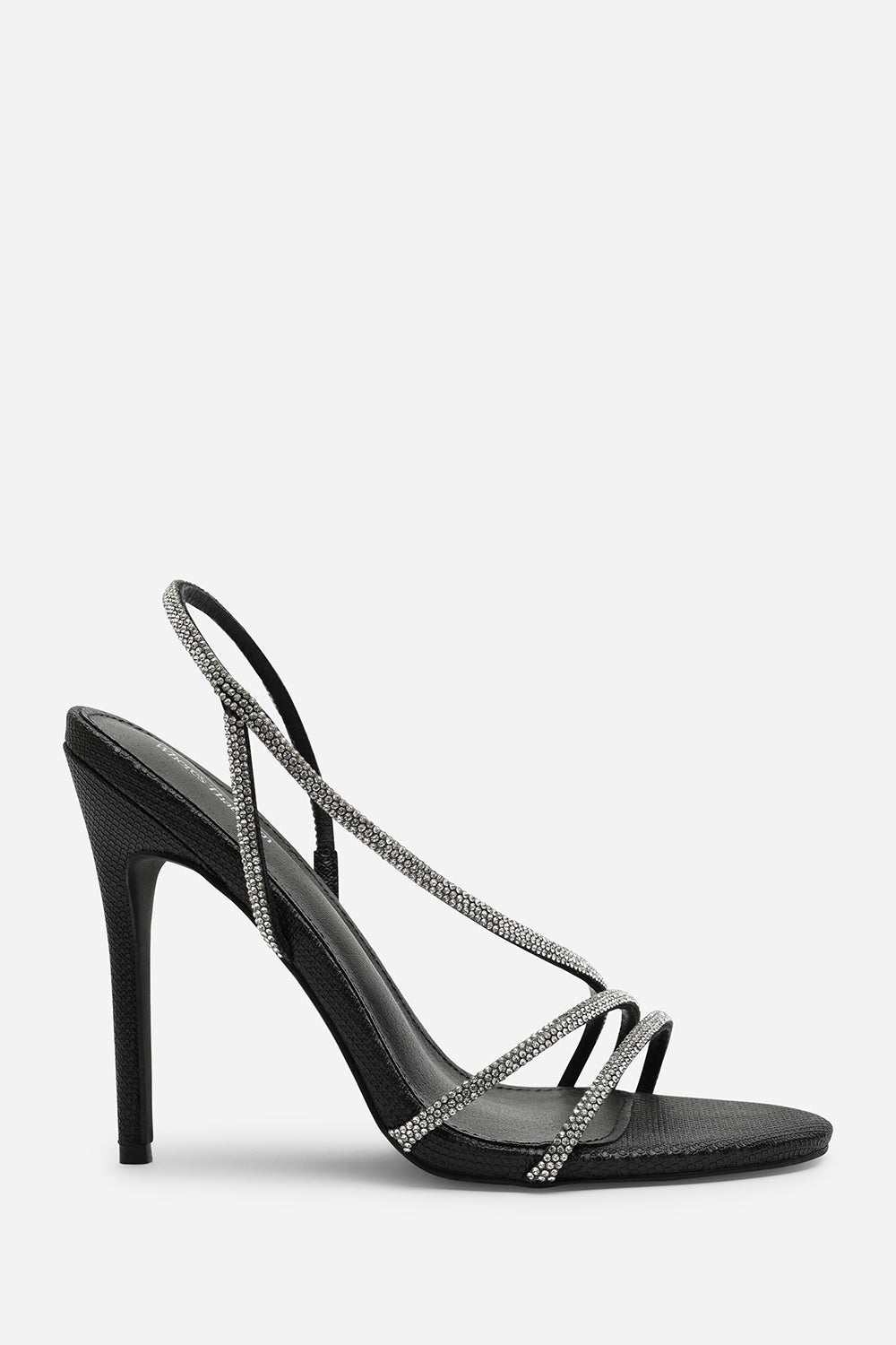 Palira Wrap Around Diamante Strap High Heels In Black Shimmer