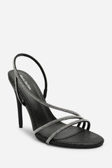 Palira Wrap Around Diamante Strap High Heels In Black Shimmer