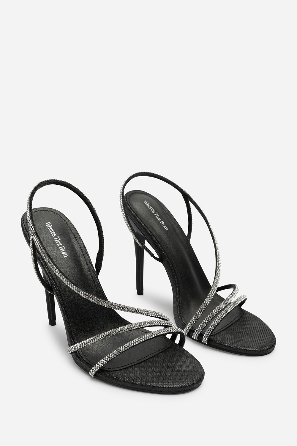 Palira Wrap Around Diamante Strap High Heels In Black Shimmer