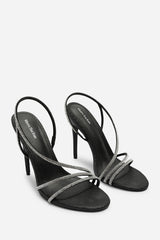 Palira Wrap Around Diamante Strap High Heels In Black Shimmer