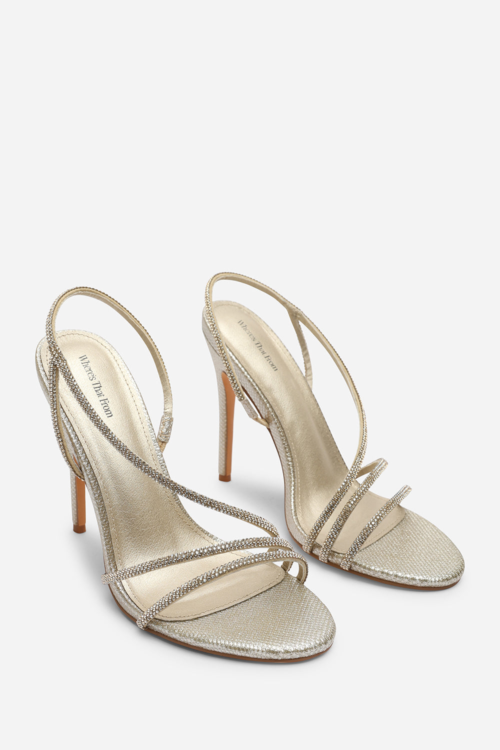 Palira Wrap Around Diamante Strap High Heels In Light Gold Shimmer