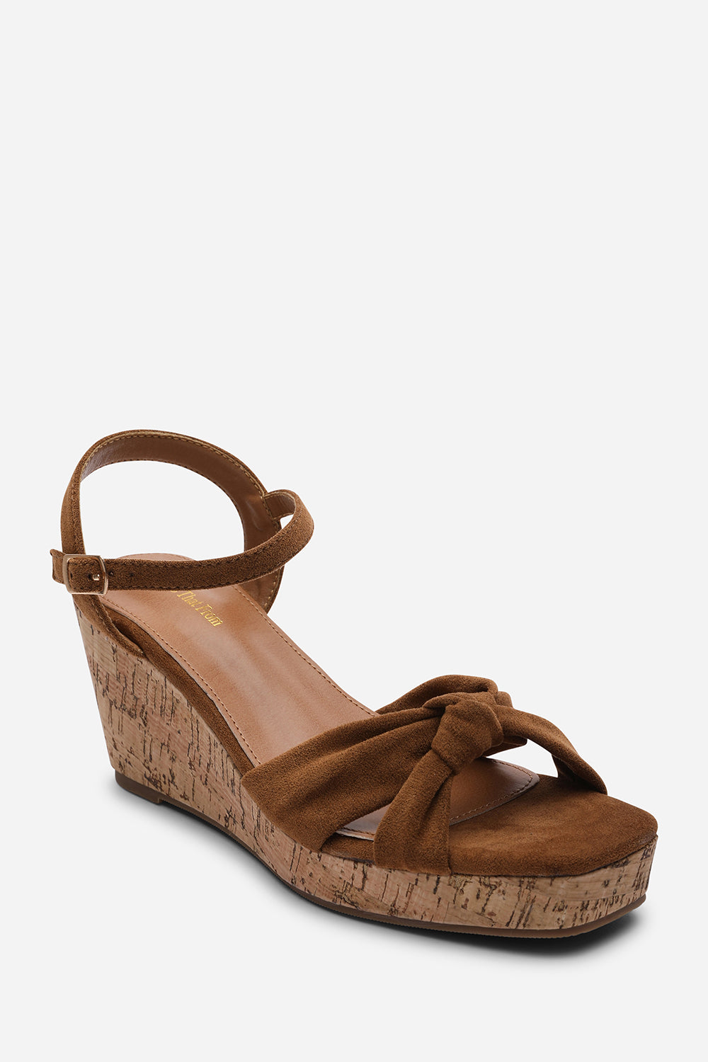 Mystique Platform Knot Detail Cognac Suede Wedge