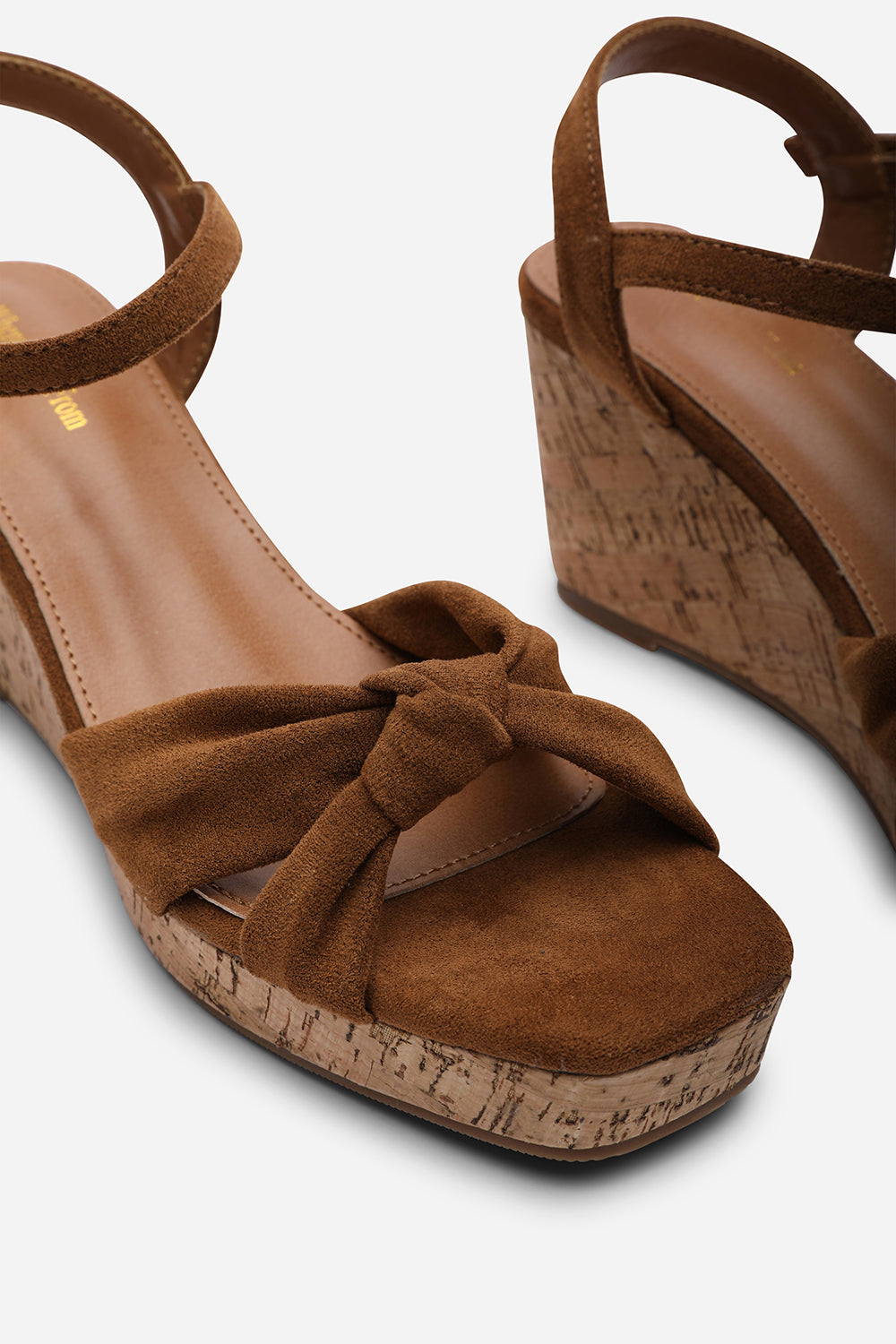 Mystique Platform Knot Detail Cognac Suede Wedge
