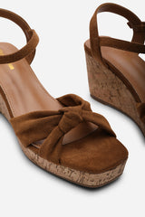 Mystique Platform Knot Detail Cognac Suede Wedge