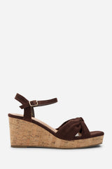 Mystique Platform Knot Detail Dark Brown Suede Wedge