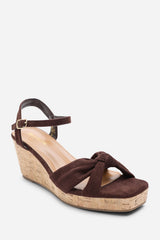 Mystique Platform Knot Detail Dark Brown Suede Wedge