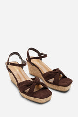 Mystique Platform Knot Detail Dark Brown Suede Wedge